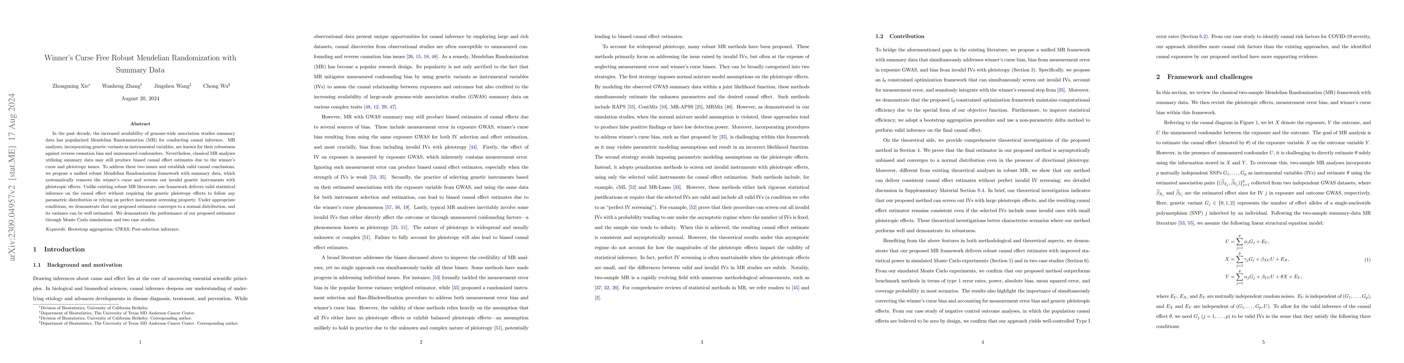 Thumbnail for Winner's Curse Free Robust Mendelian Randomization with Summary Data