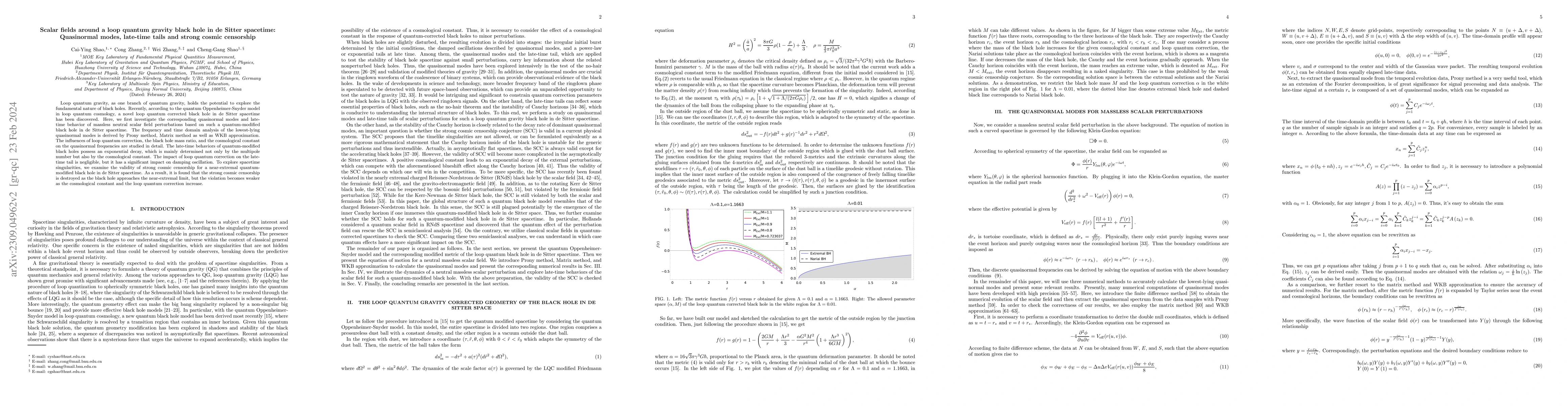 Thumbnail for Scalar fields around a loop quantum gravity black hole in de Sitter
  spacetime: Quasinormal modes, late-time tails and strong cosmic censorship