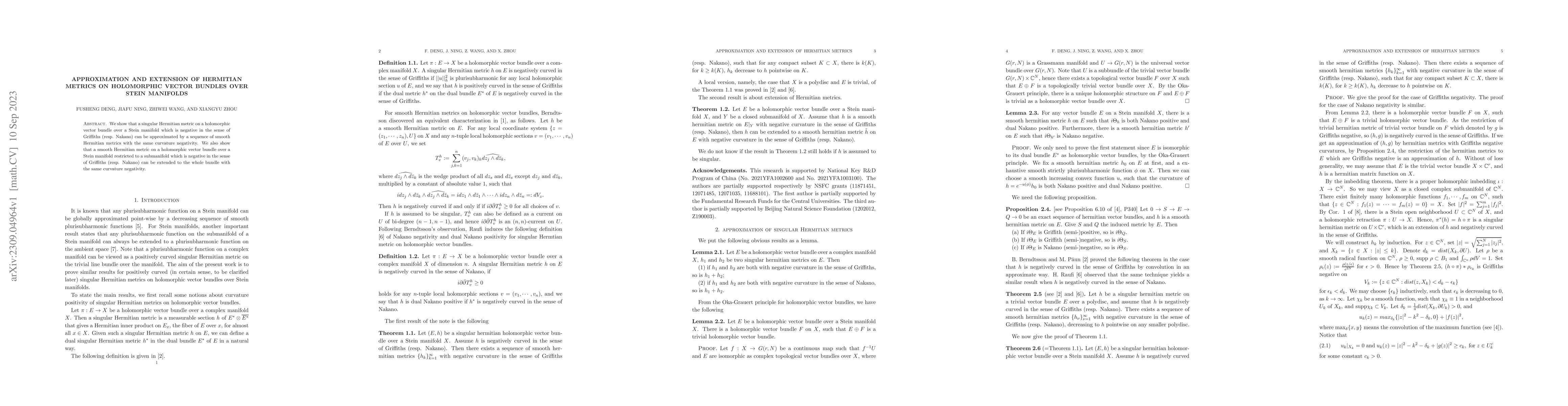 Thumbnail for Approximation and extension of Hermitian metrics on holomorphic vector
  bundles over Stein manifolds