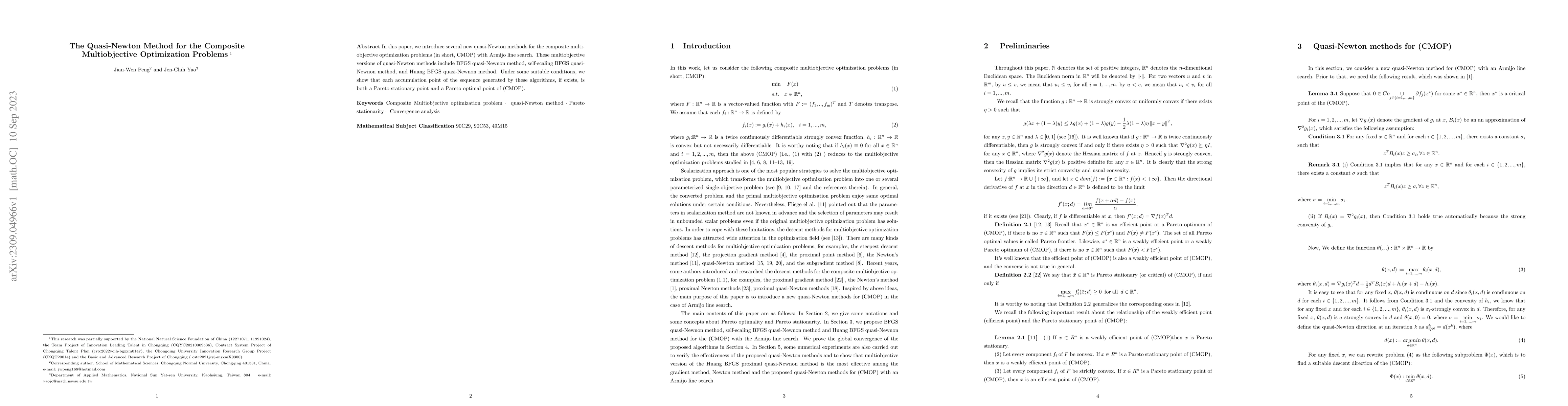 Thumbnail for The Quasi-Newton Method for the Composite Multiobjective Optimization
  Problems