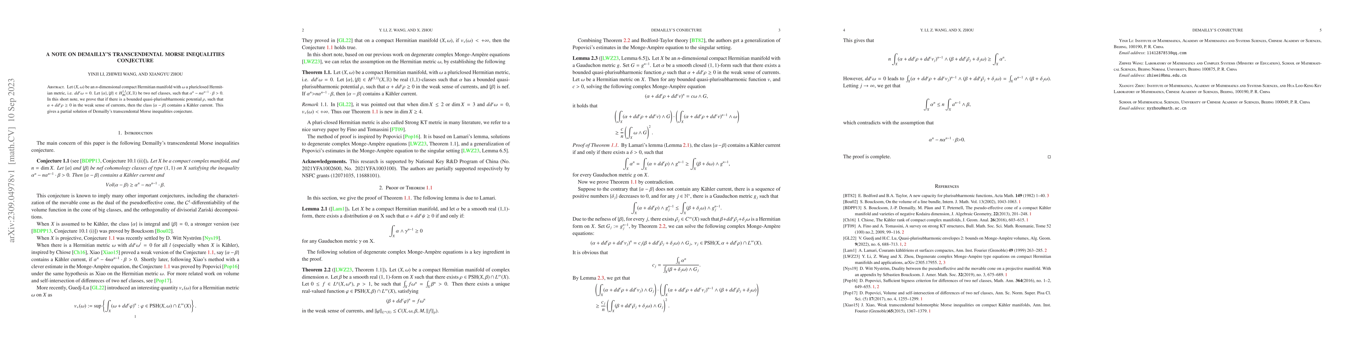 Thumbnail for A note on Demailly's transcendental Morse inequalities conjecture