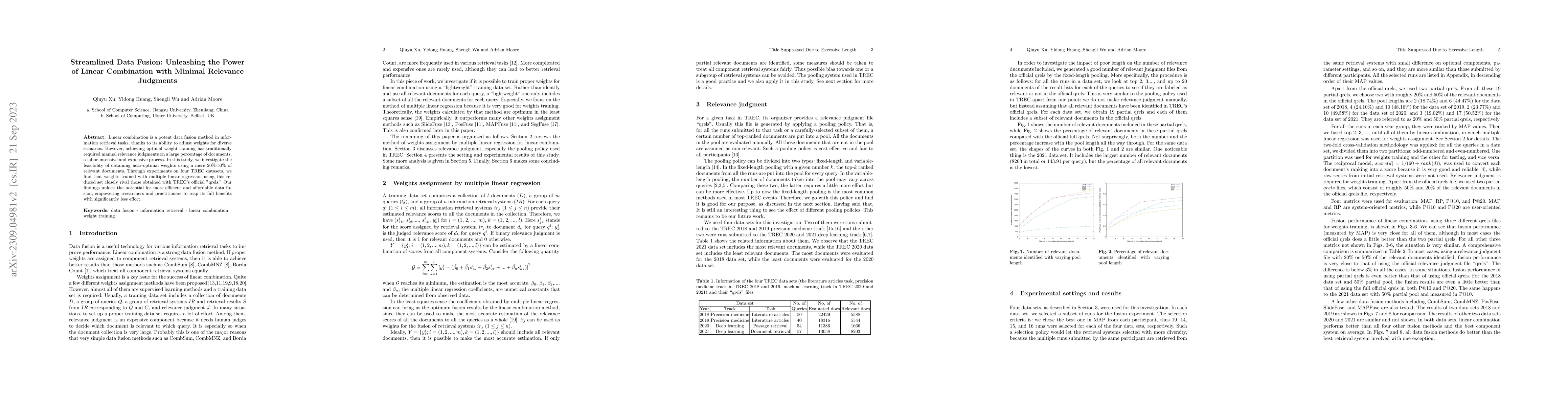 Thumbnail for Streamlined Data Fusion: Unleashing the Power of Linear Combination with
  Minimal Relevance Judgments