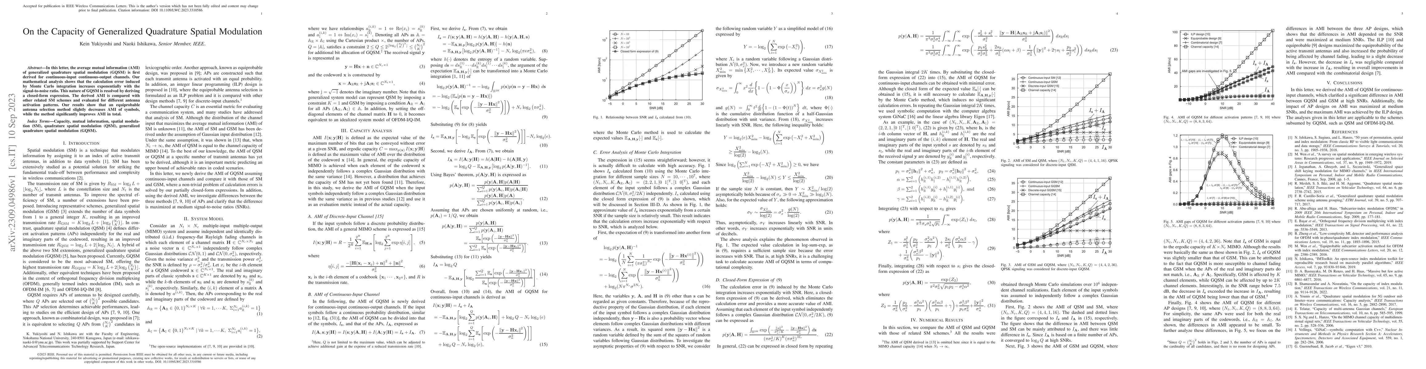 Thumbnail for On the Capacity of Generalized Quadrature Spatial Modulation