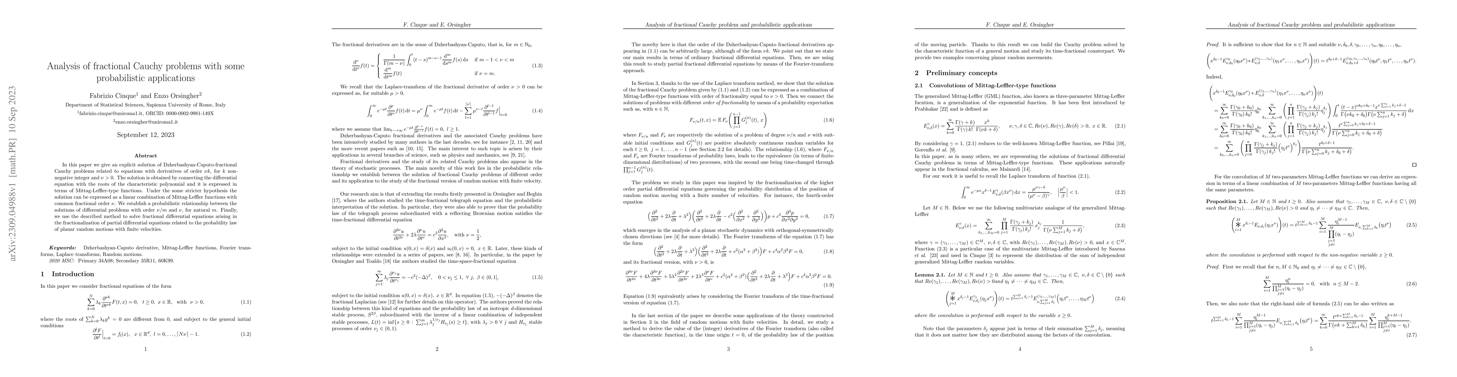 Thumbnail for Analysis of fractional Cauchy problems with some probabilistic
  applications