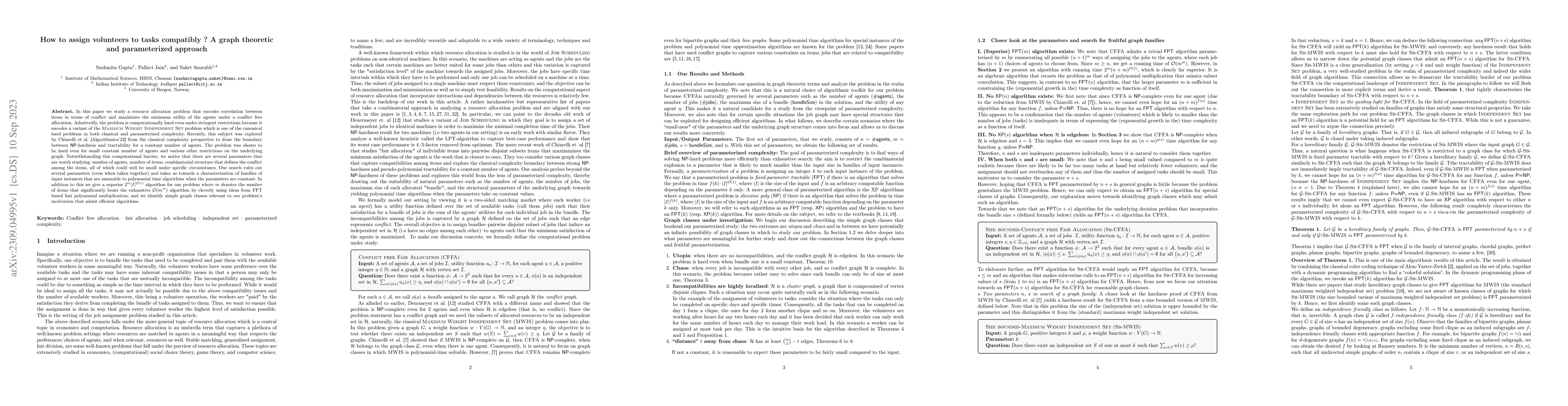 Thumbnail for How to assign volunteers to tasks compatibly ? A graph theoretic and
  parameterized approach