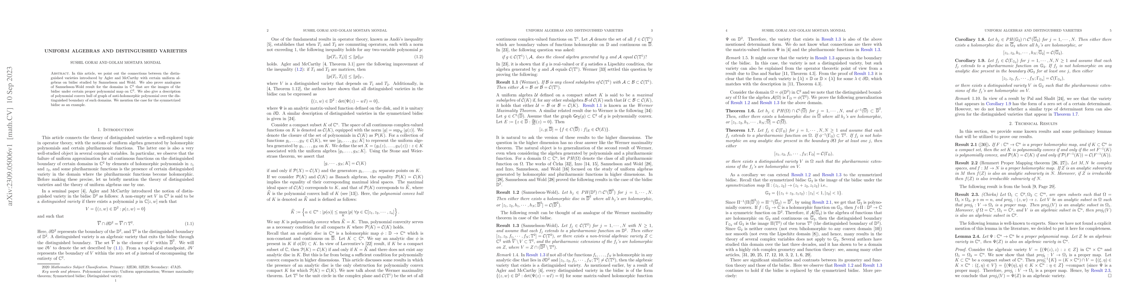 Thumbnail for Uniform algebras and distinguished varieties