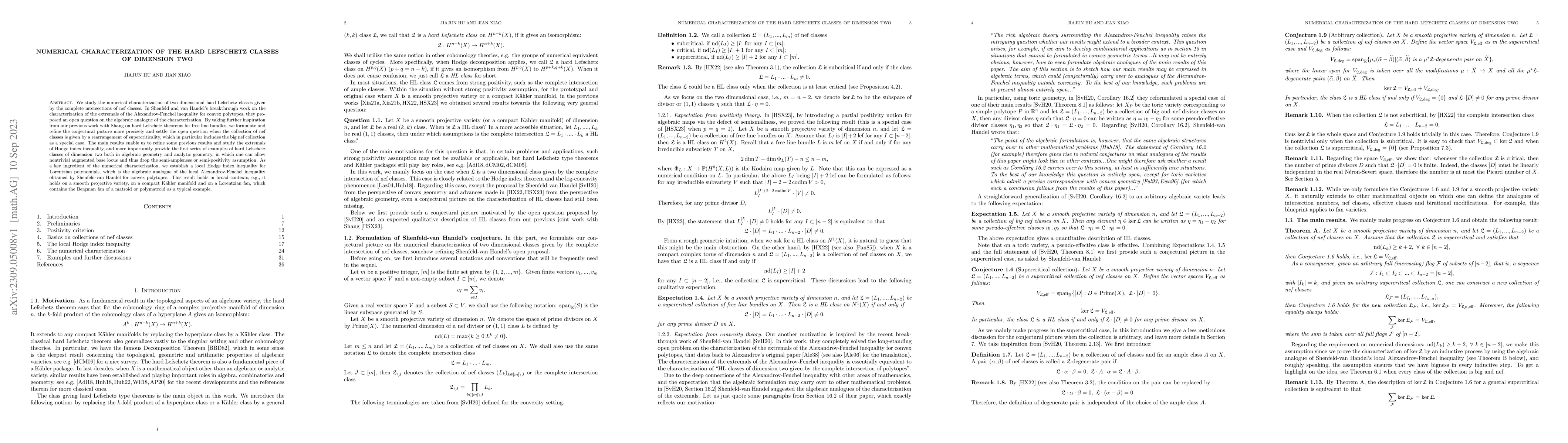 Thumbnail for Numerical characterization of the hard Lefschetz classes of dimension
  two
