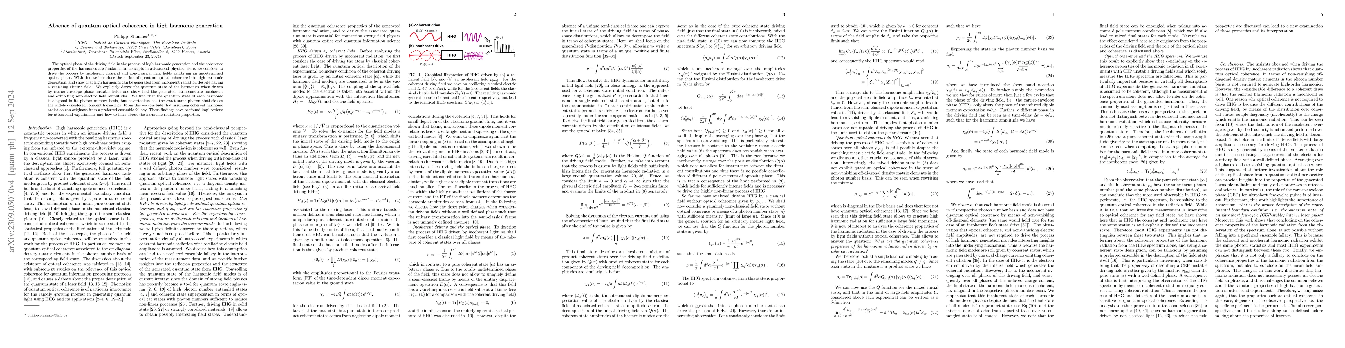 Thumbnail for On the role of the optical phase and quantum coherence in high harmonic
  generation