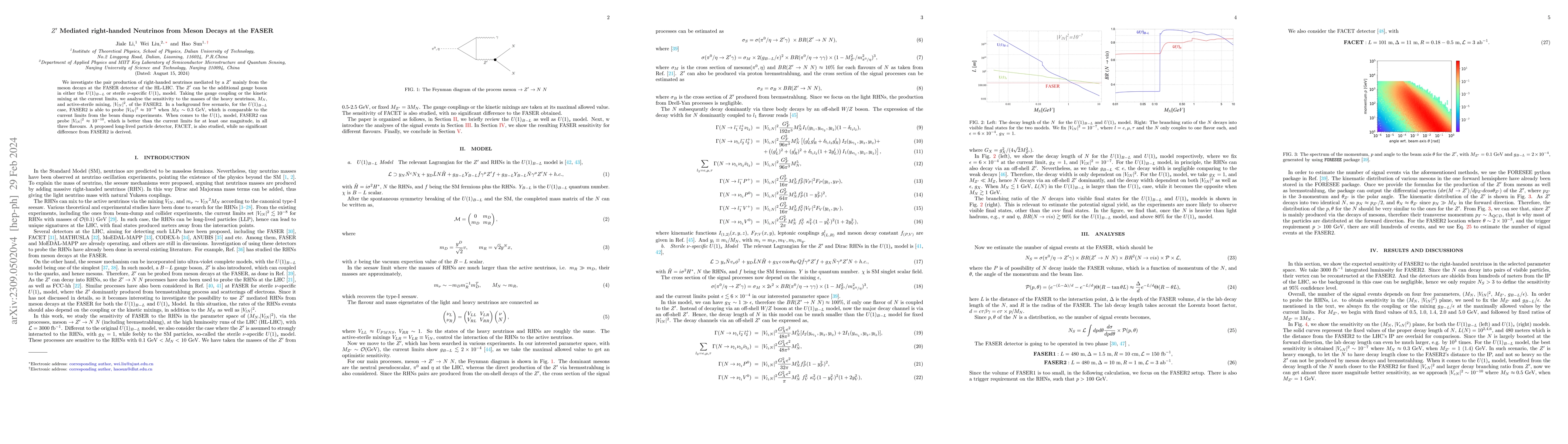 Thumbnail for Z' Mediated right-handed Neutrinos from Meson Decays at the FASER