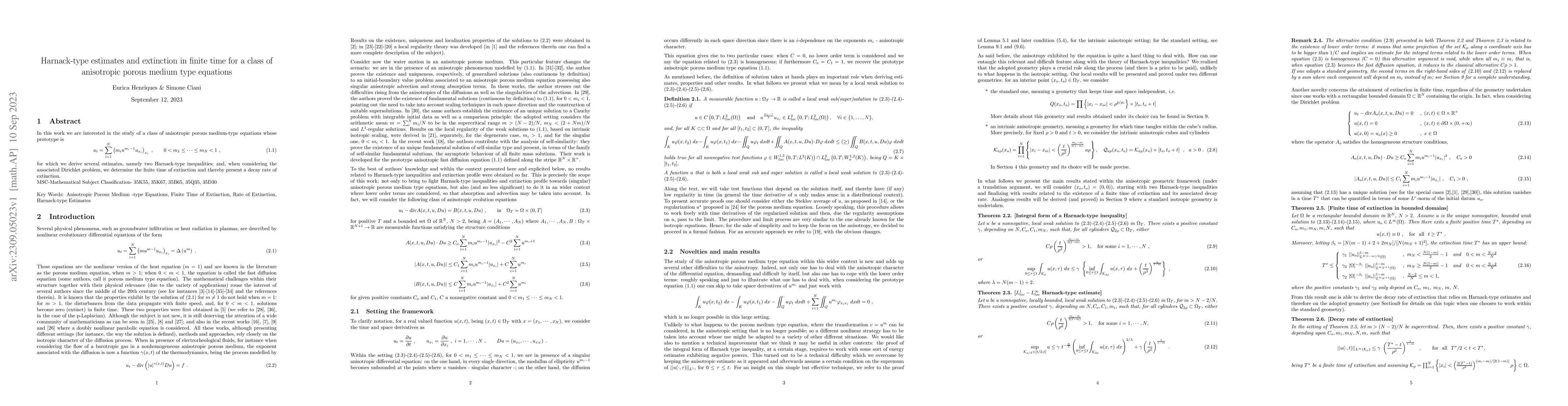 Thumbnail for Harnack-type estimates and extinction in finite time for a class of
  anisotropic porous medium type equations