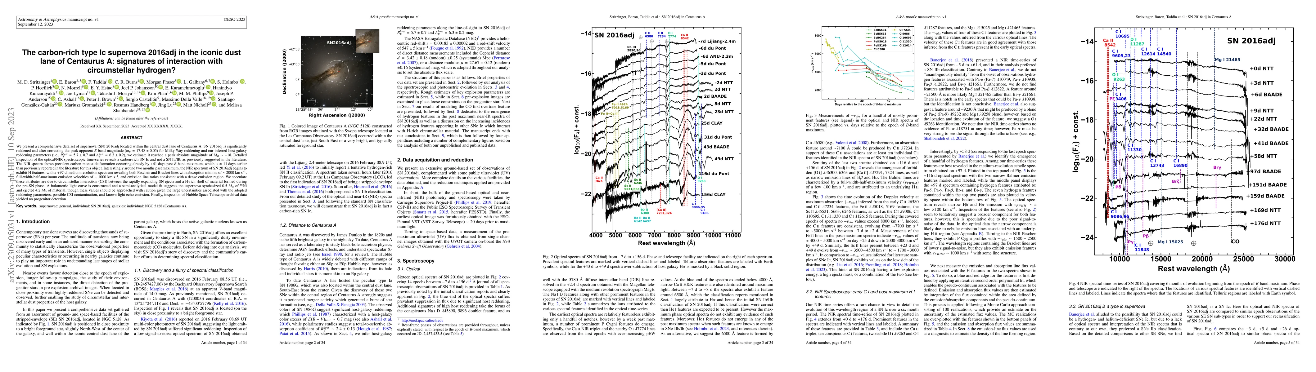 Thumbnail for The carbon-rich type Ic supernova 2016adj in the iconic dust lane of
  Centaurus A: signatures of interaction with circumstellar hydrogen?
