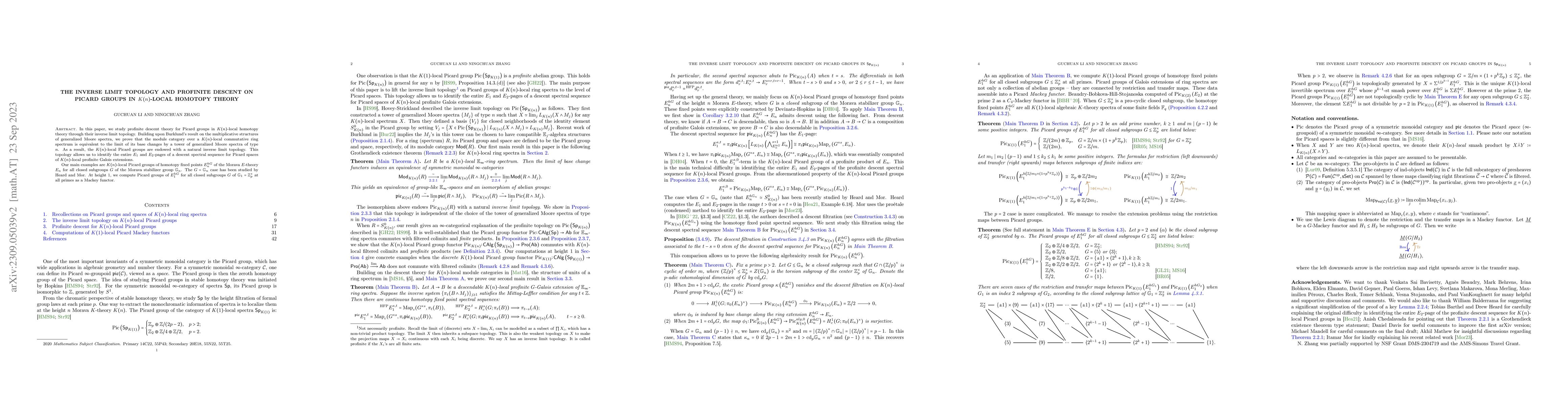 Thumbnail for The inverse limit topology and profinite descent on Picard groups in
  $K(n)$-local homotopy theory