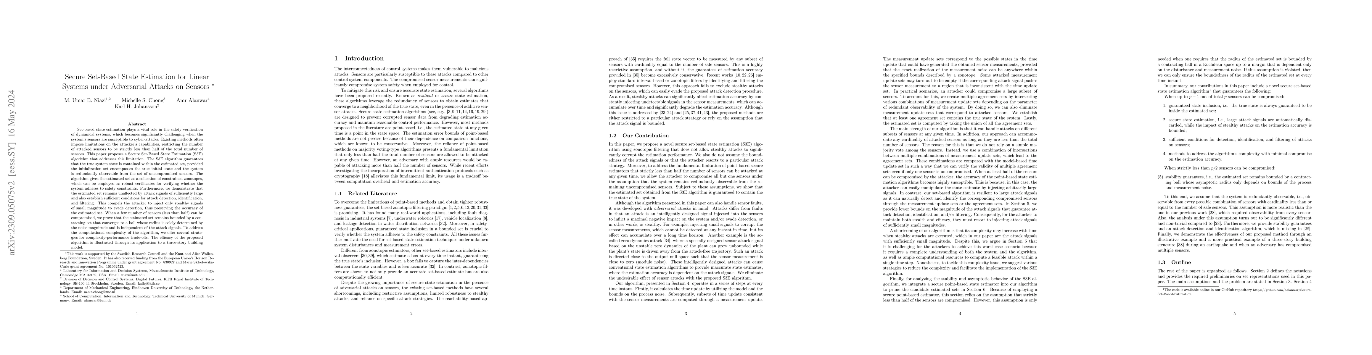 Thumbnail for Secure Set-Based State Estimation for Linear Systems under Adversarial
  Attacks on Sensors