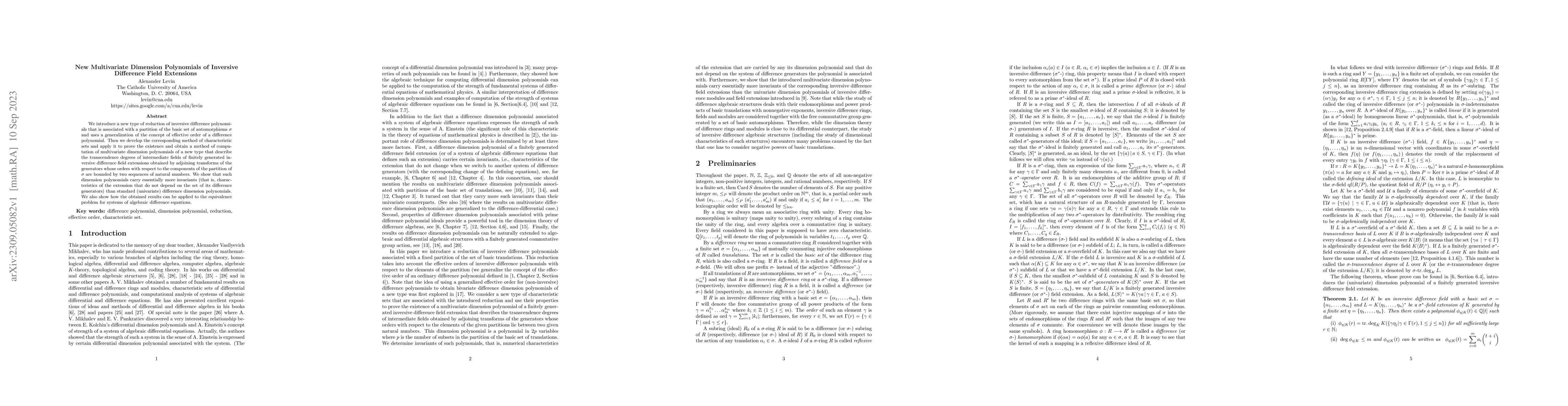 Thumbnail for New Multivariate Dimension Polynomials of Inversive Difference Field
  Extensions