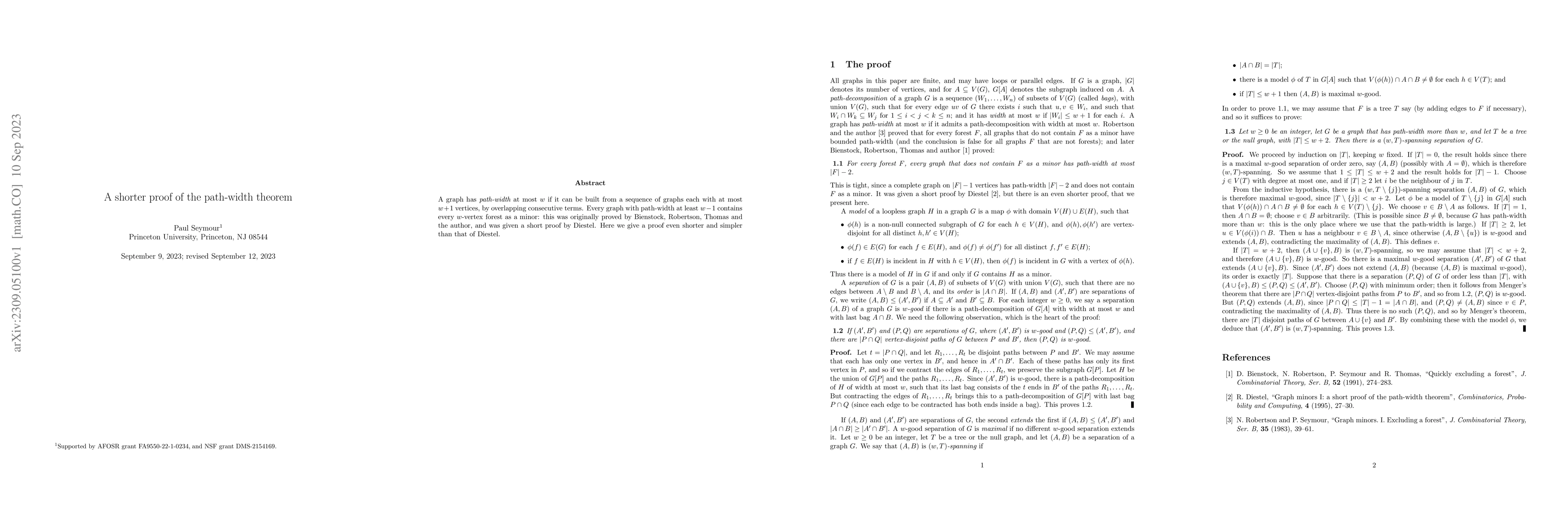 Thumbnail for A shorter proof of the path-width theorem