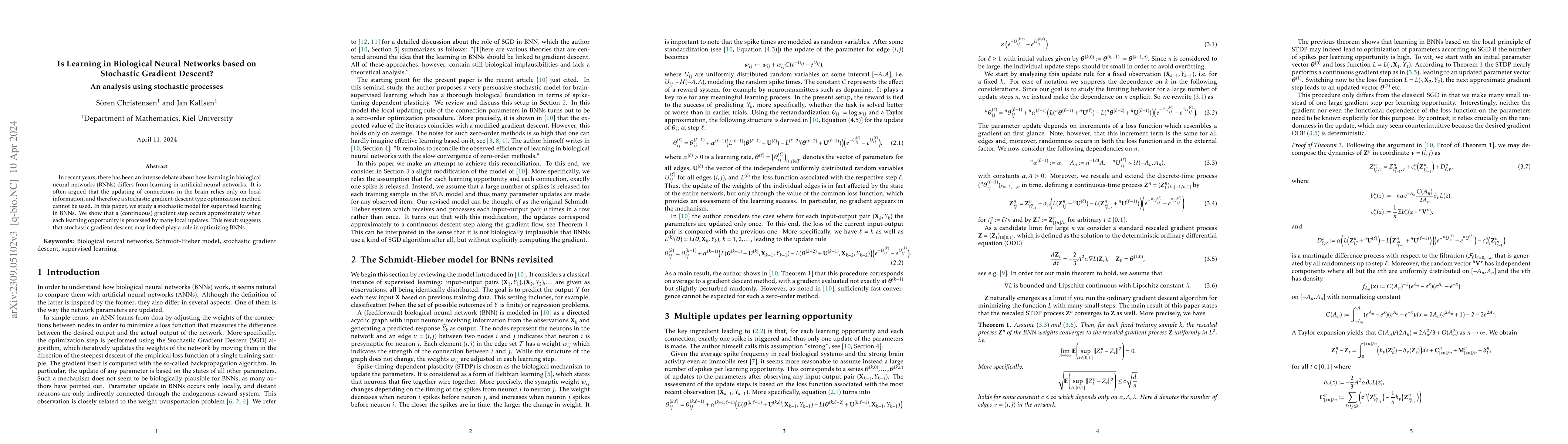 Thumbnail for Is Learning in Biological Neural Networks based on Stochastic Gradient
  Descent? An analysis using stochastic processes