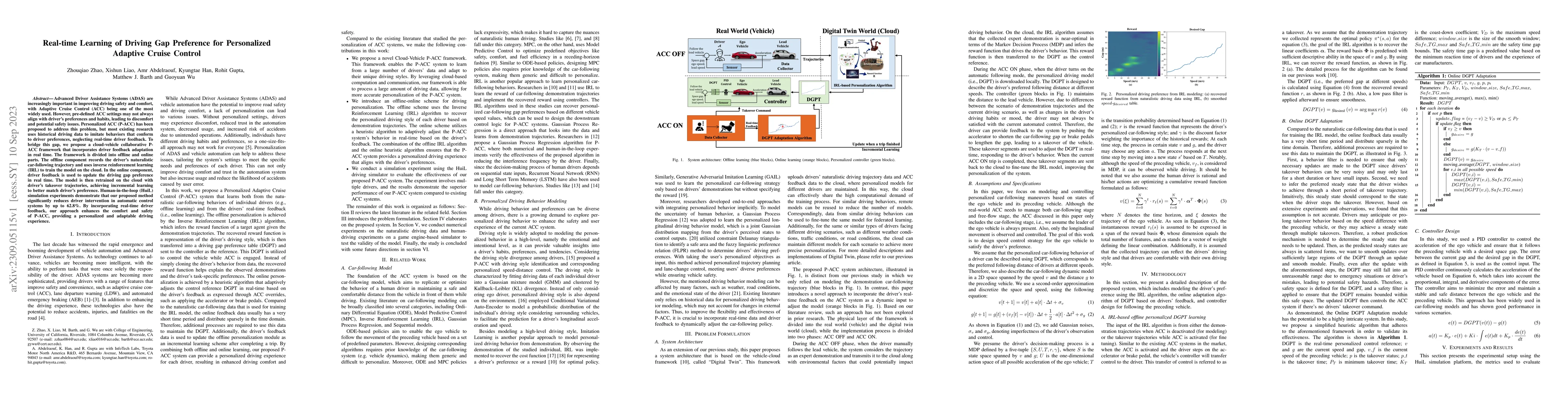 Thumbnail for Real-time Learning of Driving Gap Preference for Personalized Adaptive
  Cruise Control