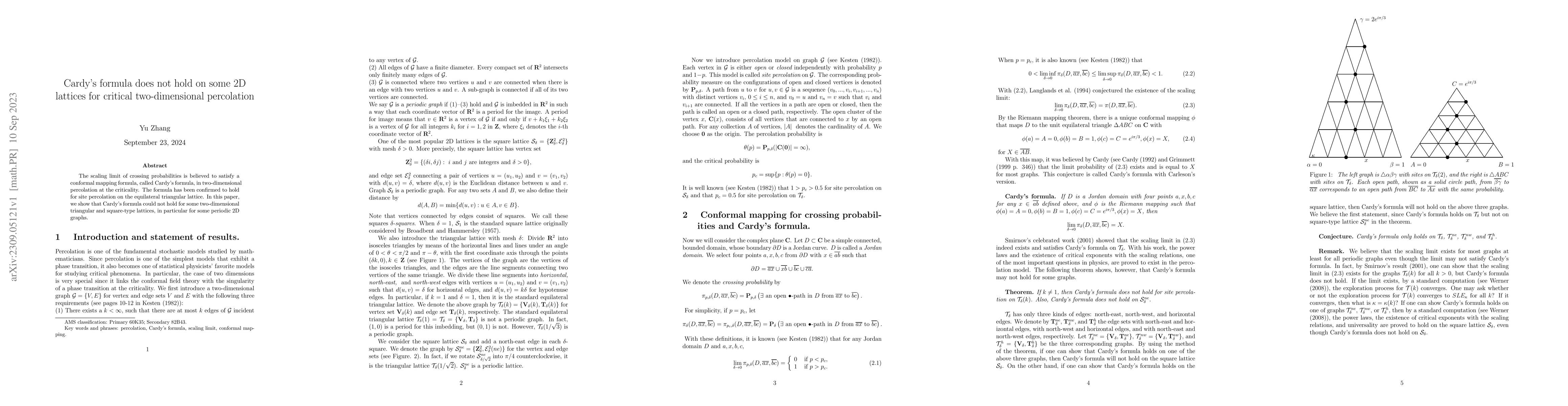 Thumbnail for Cardy's formula does not hold on some 2D lattices for critical
  two-dimensional percolation
