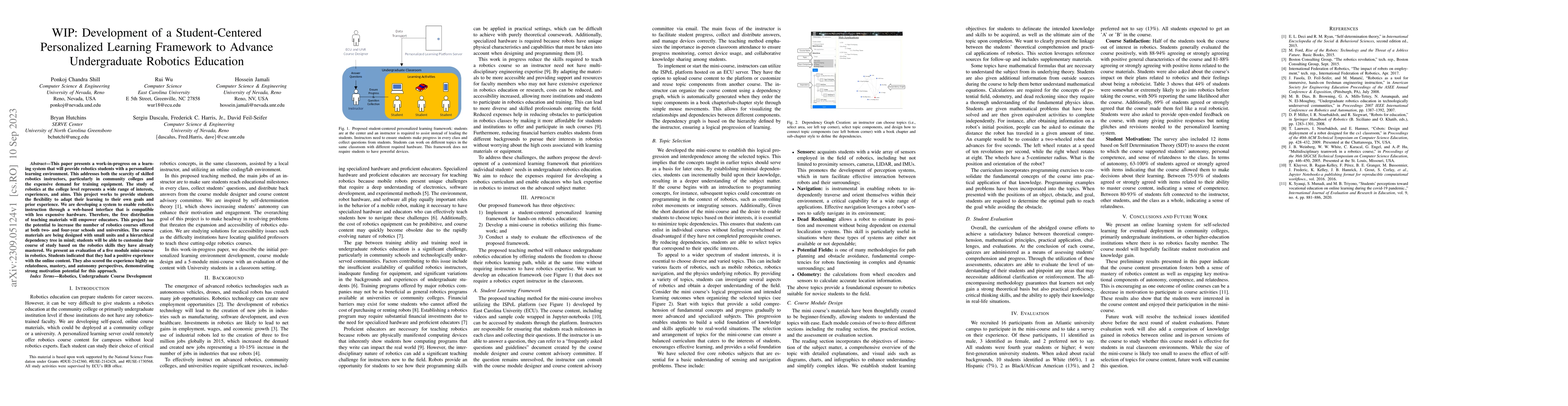 Thumbnail for WIP: Development of a Student-Centered Personalized Learning Framework
  to Advance Undergraduate Robotics Education