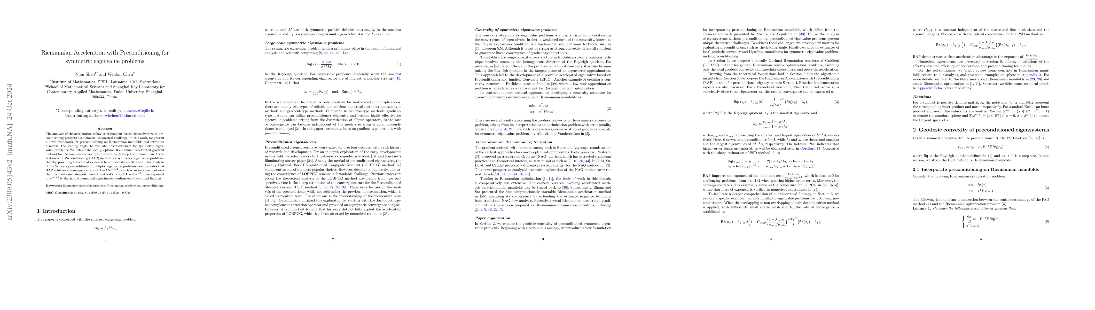 Thumbnail for Riemannian Acceleration with Preconditioning for symmetric eigenvalue
  problems