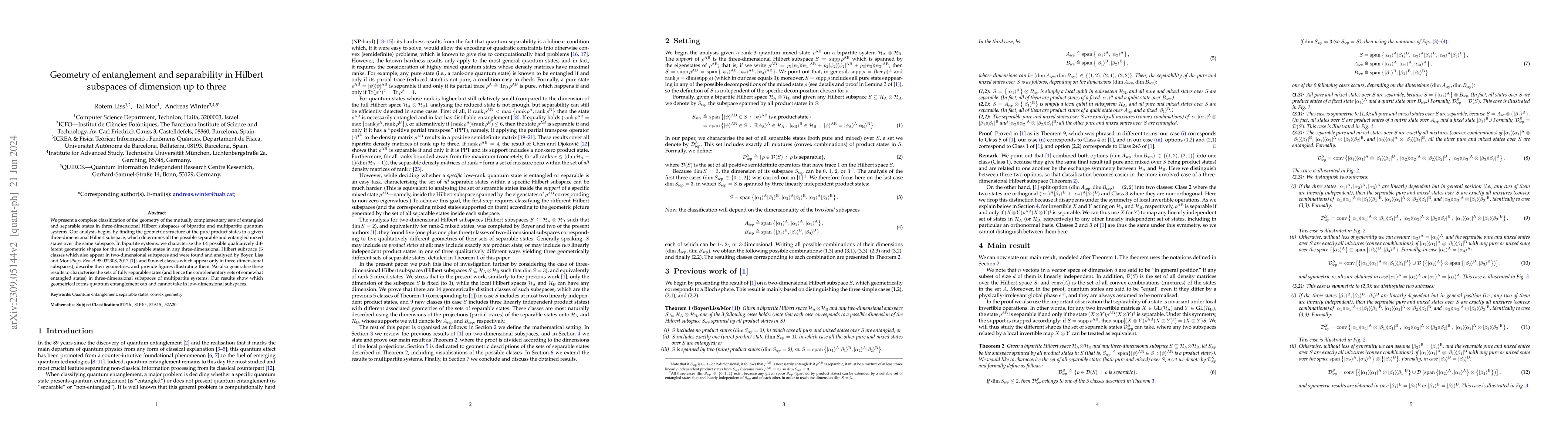 Thumbnail for Geometry of entanglement and separability in Hilbert subspaces of
  dimension up to three