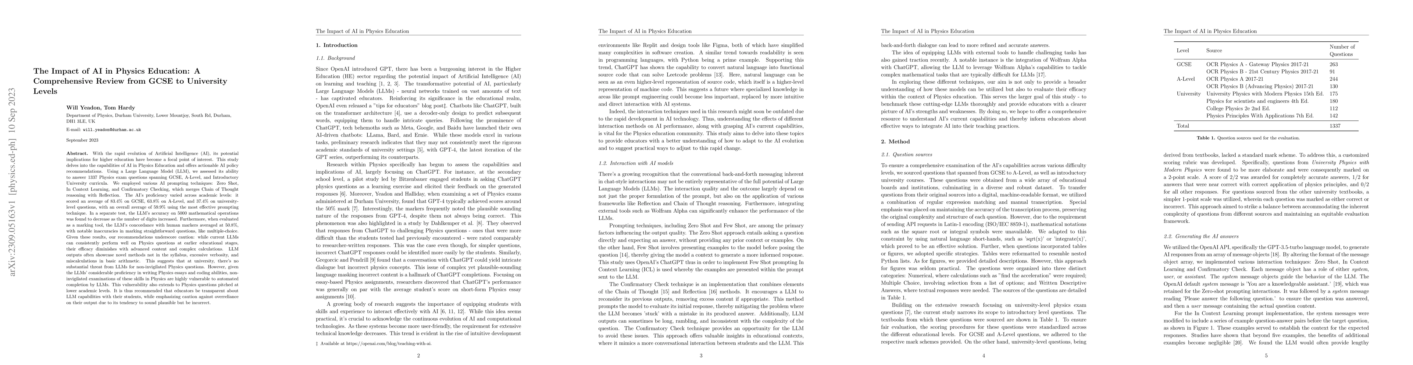 Thumbnail for The Impact of AI in Physics Education: A Comprehensive Review from GCSE
  to University Levels