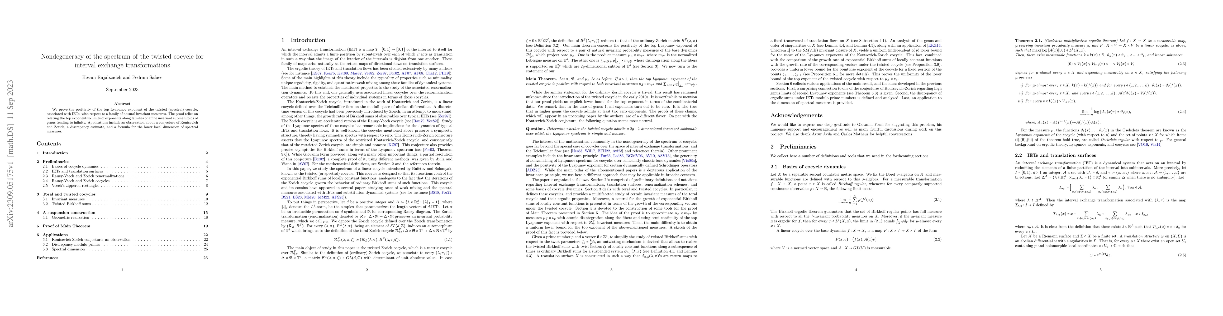 Thumbnail for Nondegeneracy of the spectrum of the twisted cocycle for interval
  exchange transformations