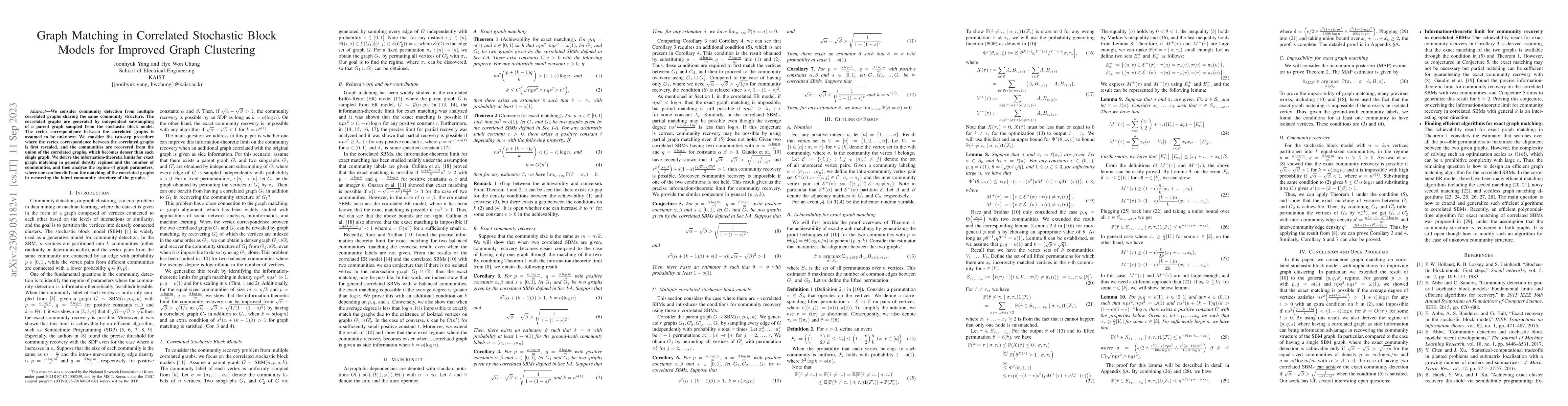 Thumbnail for Graph Matching in Correlated Stochastic Block Models for Improved Graph
  Clustering
