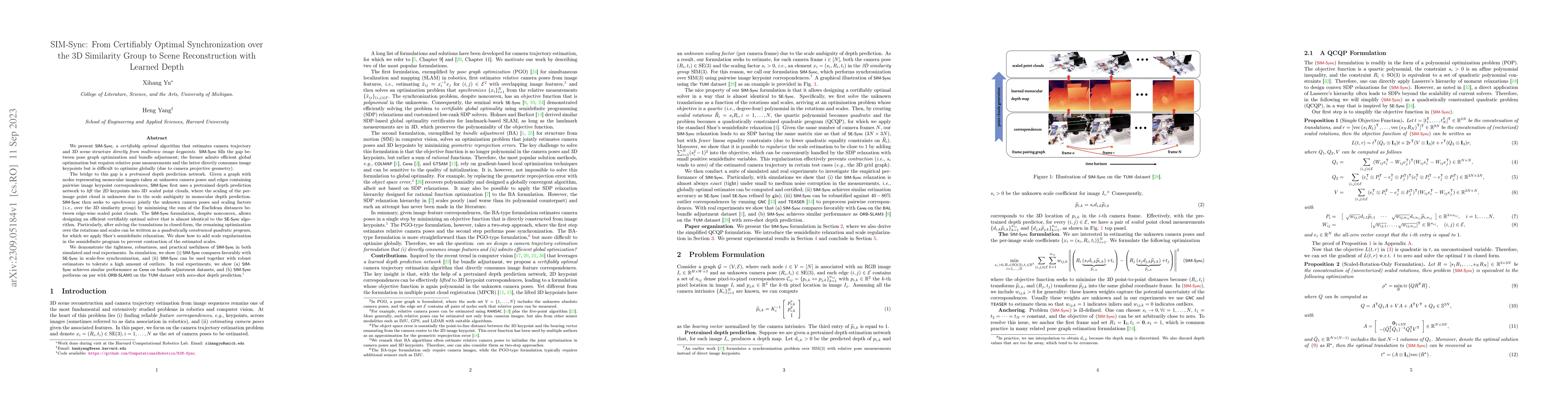 Thumbnail for SIM-Sync: From Certifiably Optimal Synchronization over the 3D
  Similarity Group to Scene Reconstruction with Learned Depth