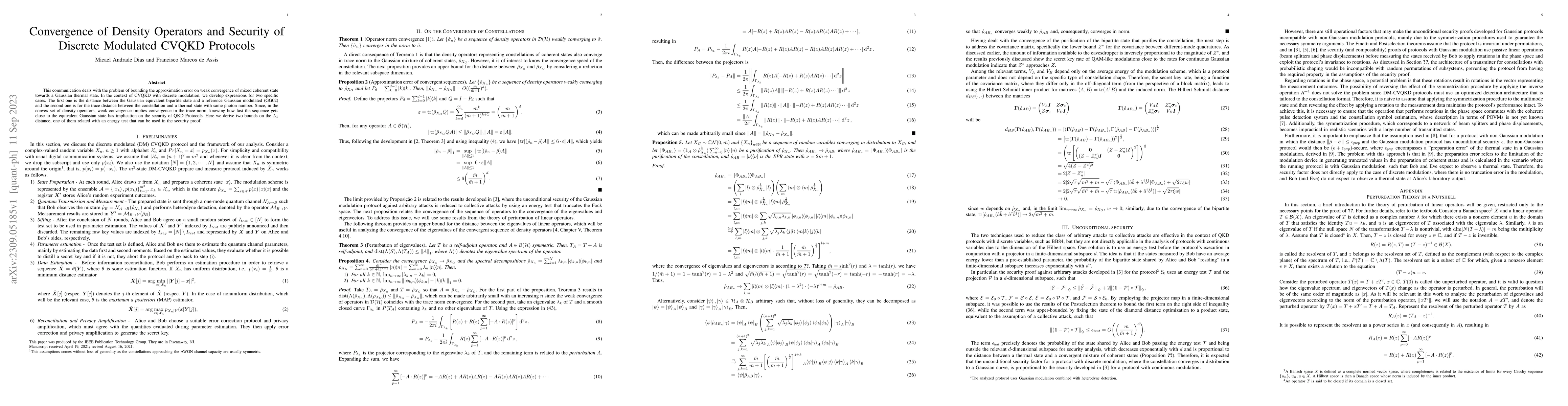 Thumbnail for Convergence of Density Operators and Security of Discrete Modulated
  CVQKD Protocols