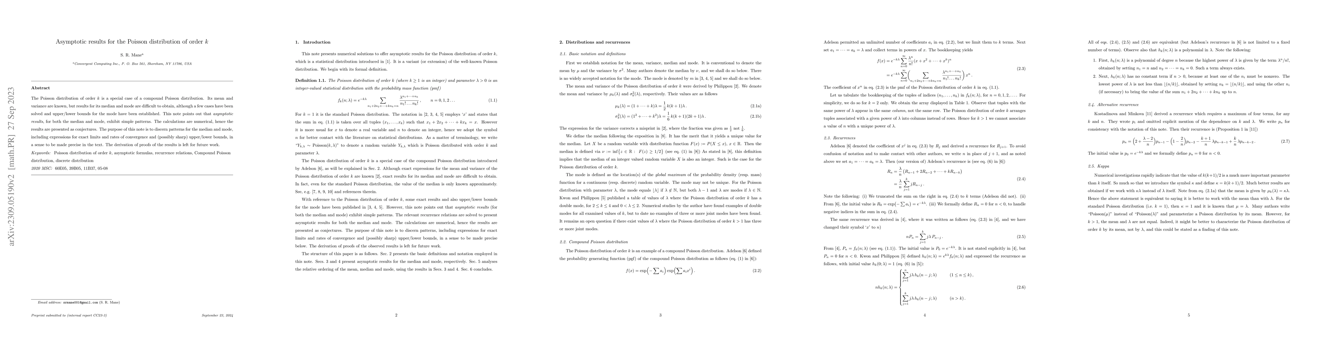 Thumbnail for Asymptotic results for the Poisson distribution of order k
