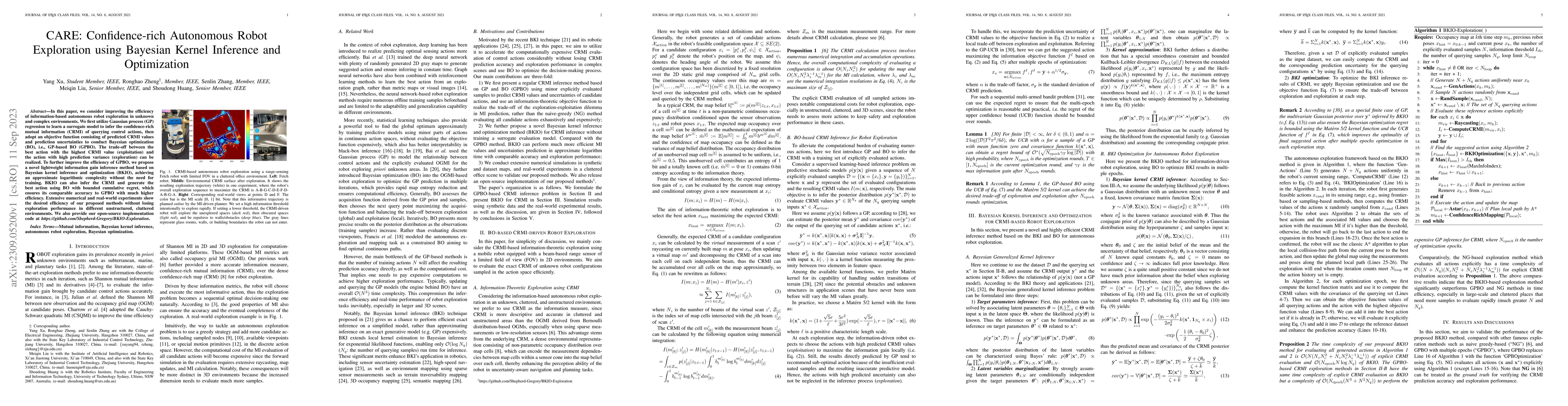 Thumbnail for CARE: Confidence-rich Autonomous Robot Exploration using Bayesian Kernel
  Inference and Optimization