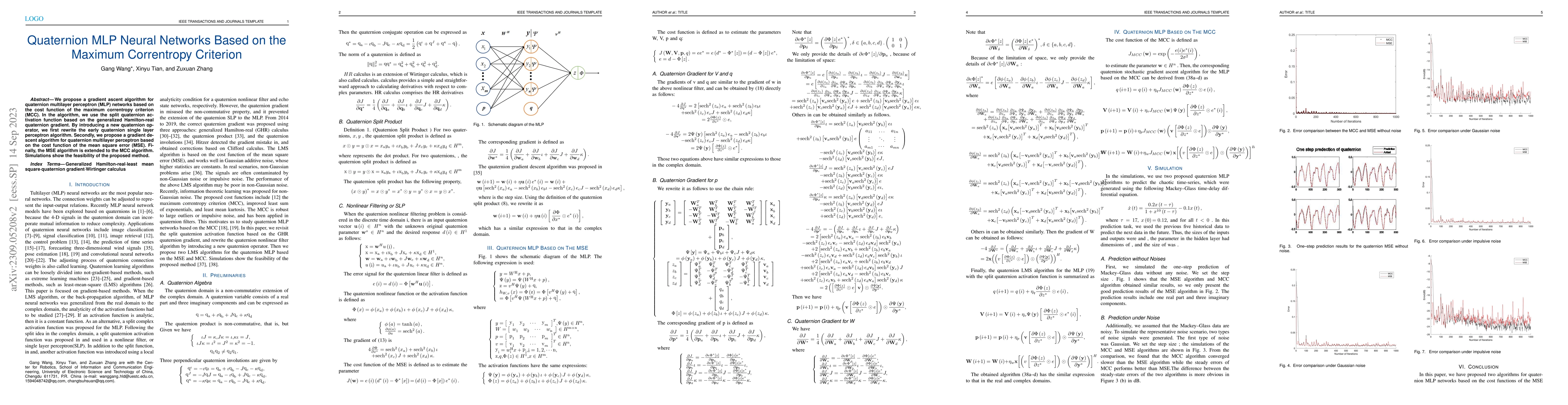 Thumbnail for Quaternion MLP Neural Networks Based on the Maximum Correntropy
  Criterion