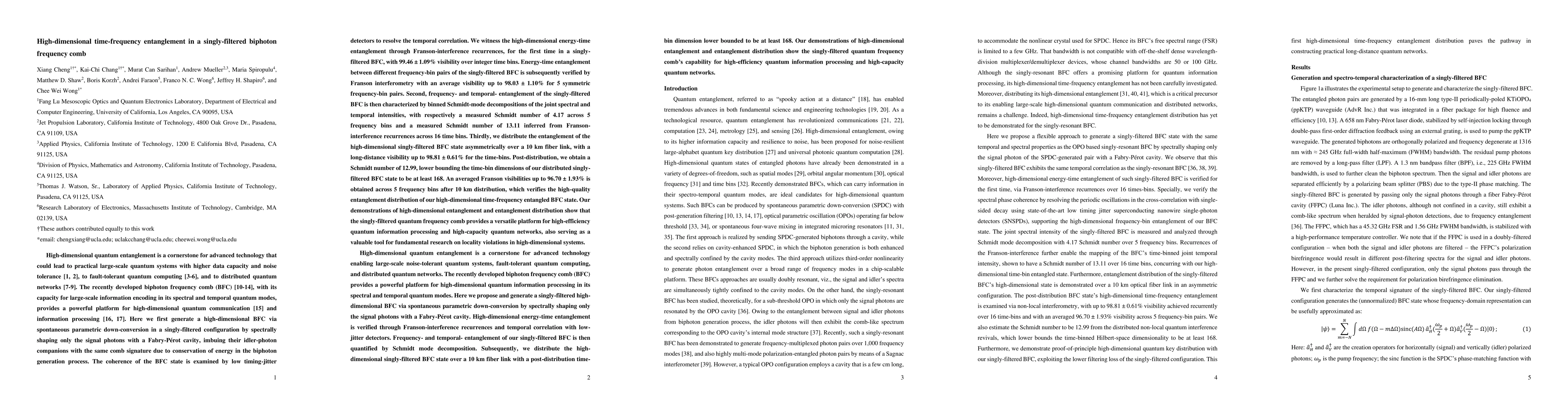 Thumbnail for High-dimensional time-frequency entanglement in a singly-filtered
  biphoton frequency comb