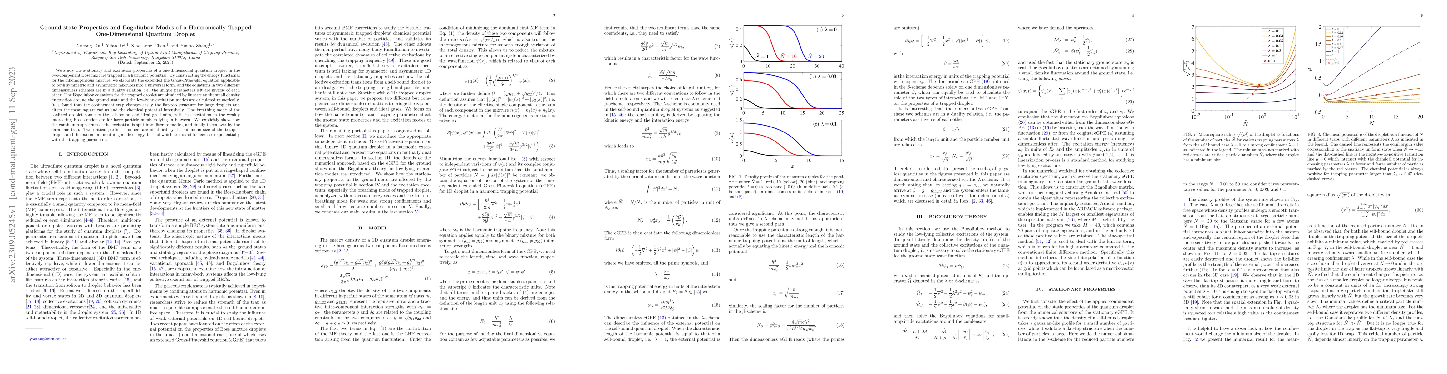 Thumbnail for Ground-state Properties and Bogoliubov Modes of a Harmonically Trapped
  One-Dimensional Quantum Droplet