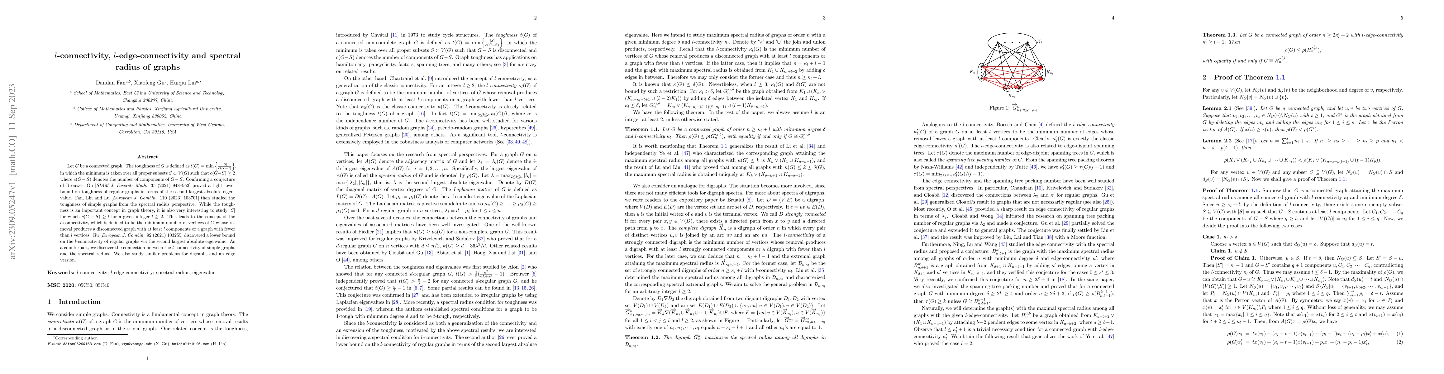 Thumbnail for l-connectivity, l-edge-connectivity and spectral radius of graphs