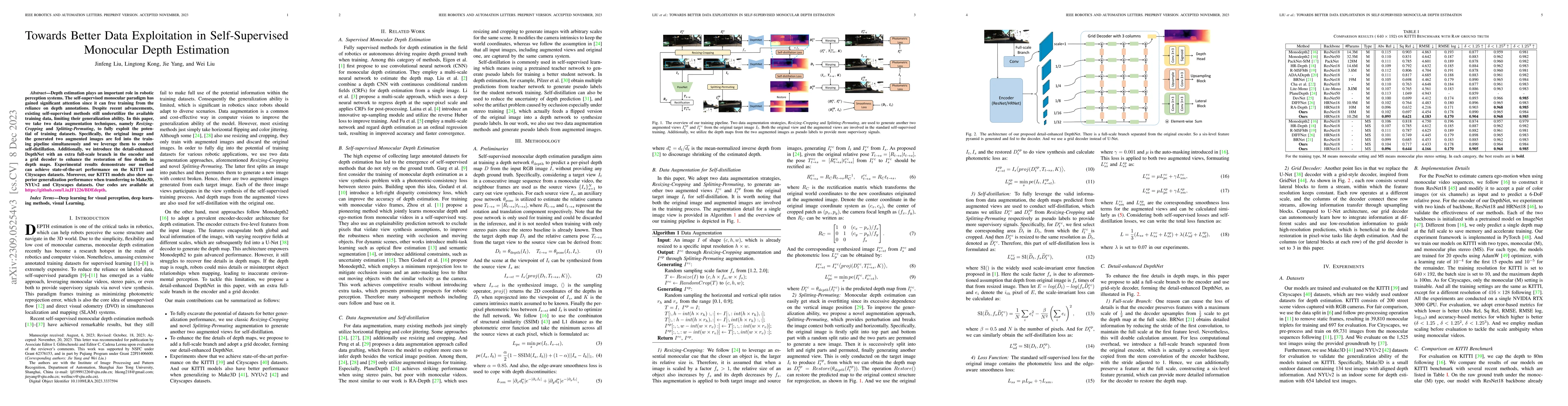 Thumbnail for Towards Better Data Exploitation in Self-Supervised Monocular Depth
  Estimation