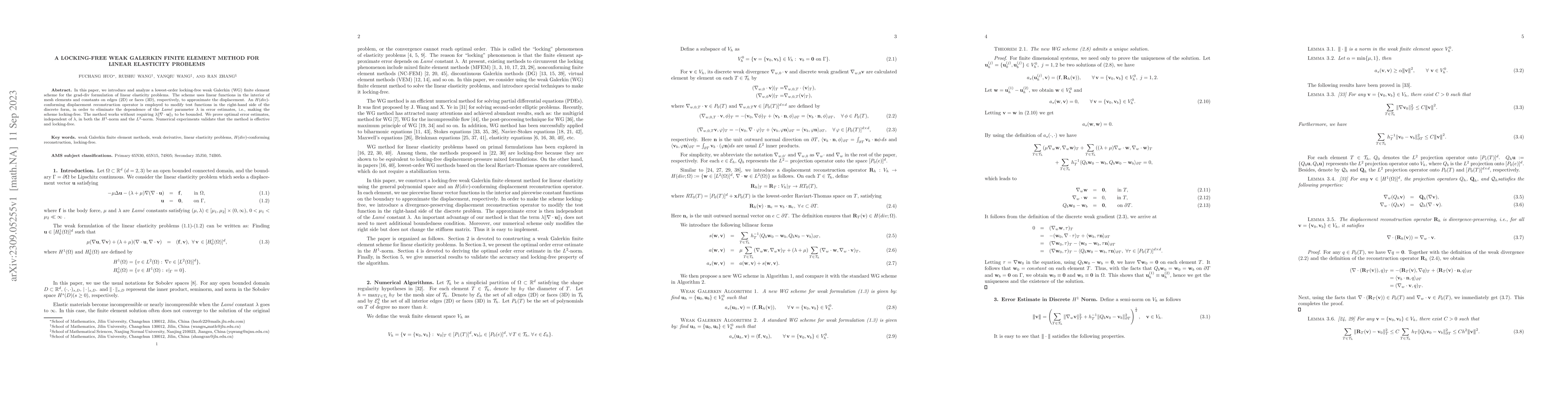 Thumbnail for A Locking-Free Weak Galerkin Finite Element Method for Linear Elasticity
  Problems