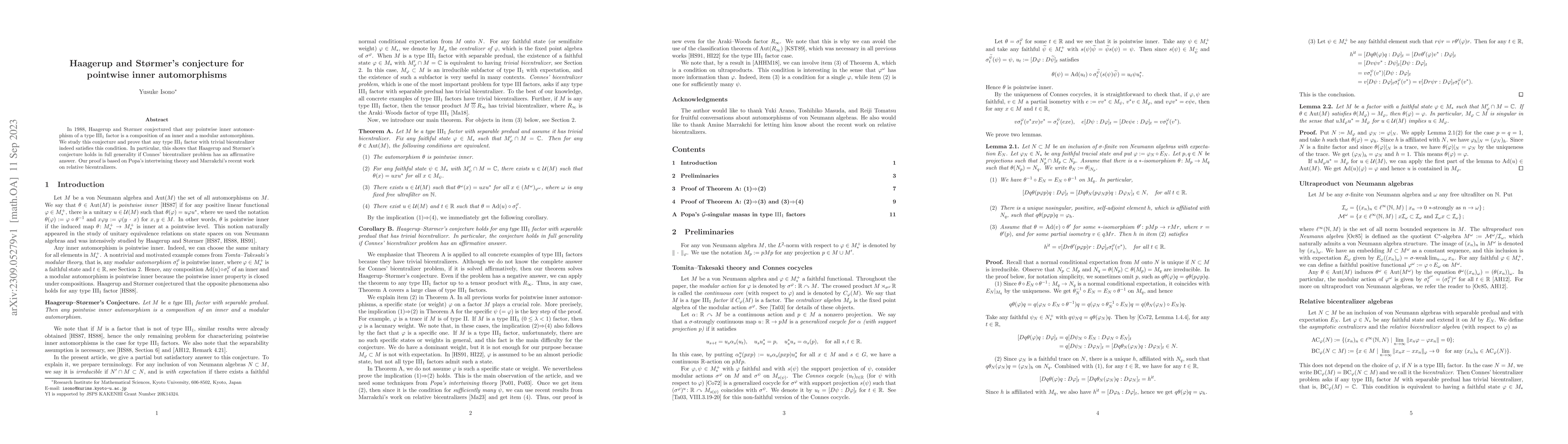 Thumbnail for Haagerup and St{\o}rmer's conjecture for pointwise inner automorphisms