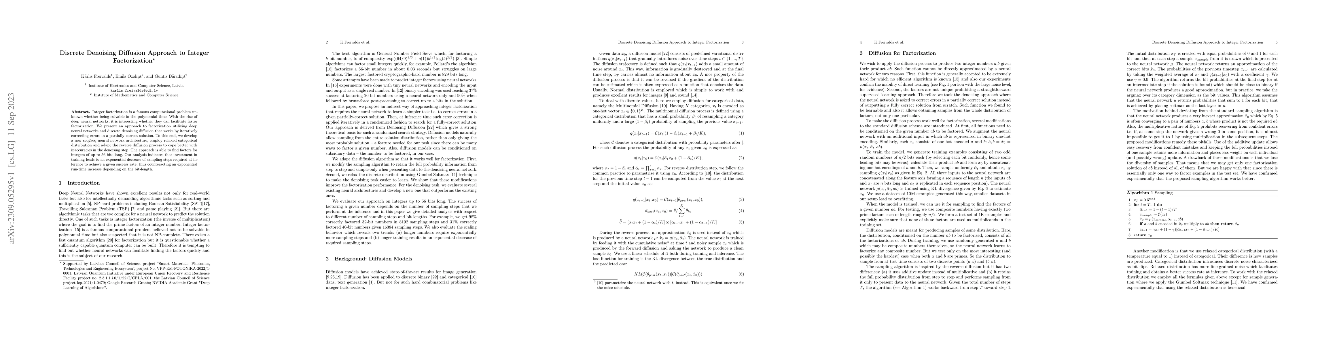 Thumbnail for Discrete Denoising Diffusion Approach to Integer Factorization
