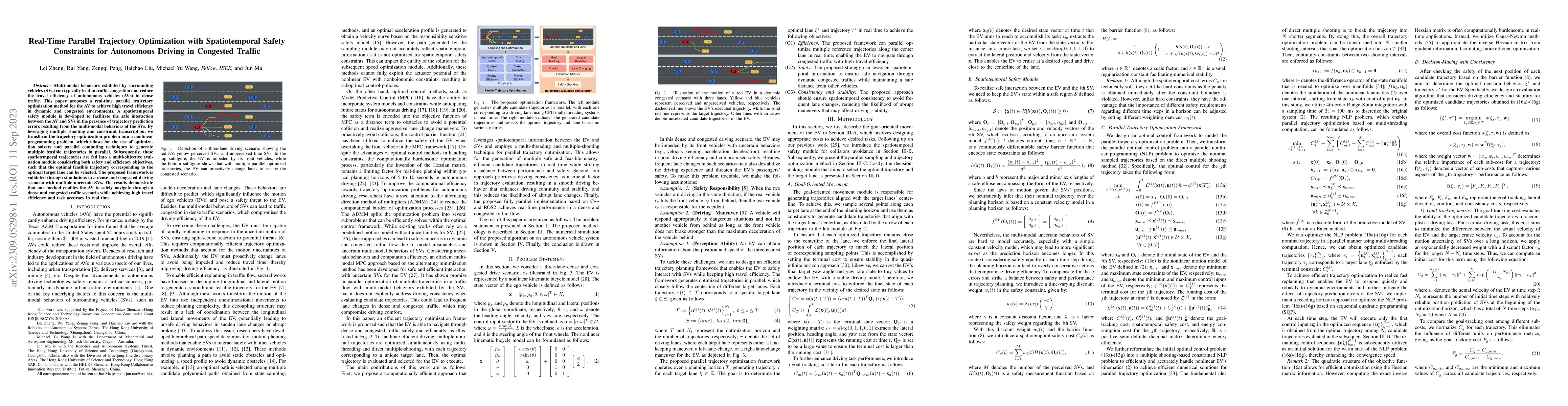 Thumbnail for Real-Time Parallel Trajectory Optimization with Spatiotemporal Safety
  Constraints for Autonomous Driving in Congested Traffic