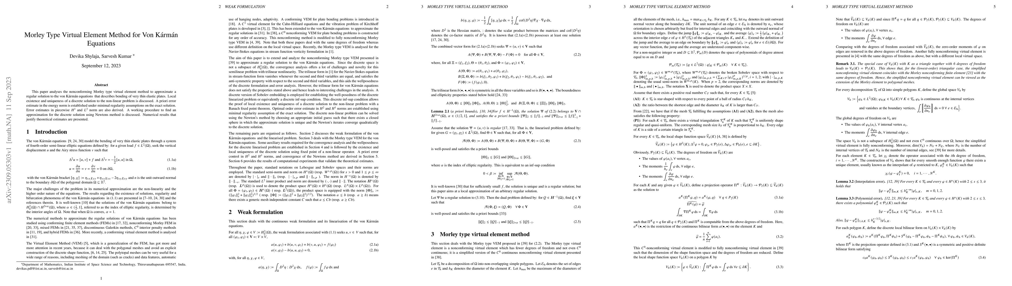 Thumbnail for Morley Type Virtual Element Method for Von K\'{a}rm\'{a}n Equations