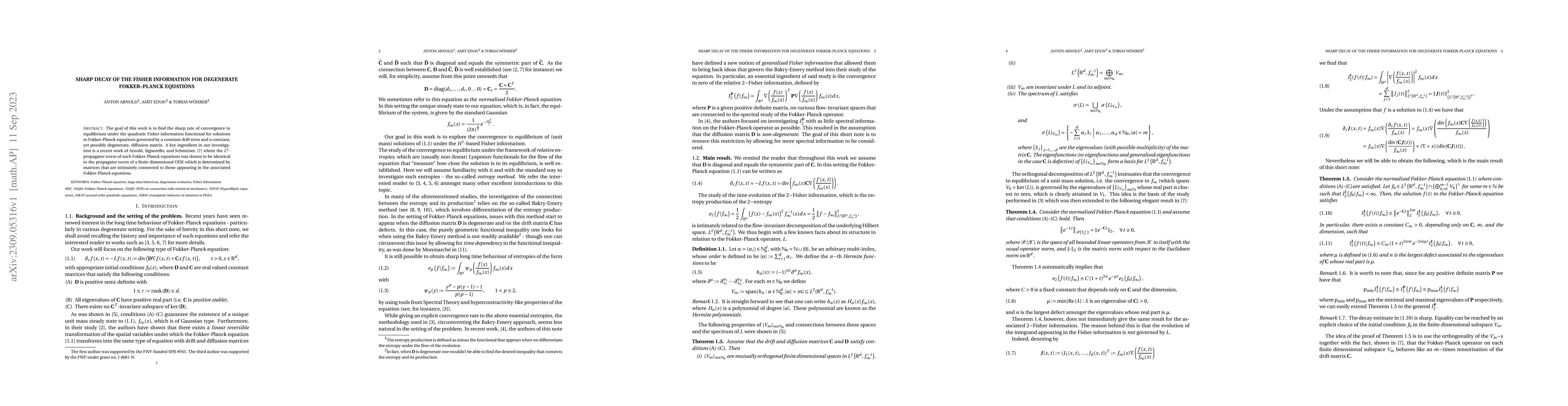 Thumbnail for Sharp Decay of the Fisher Information for Degenerate Fokker-Planck
  Equations