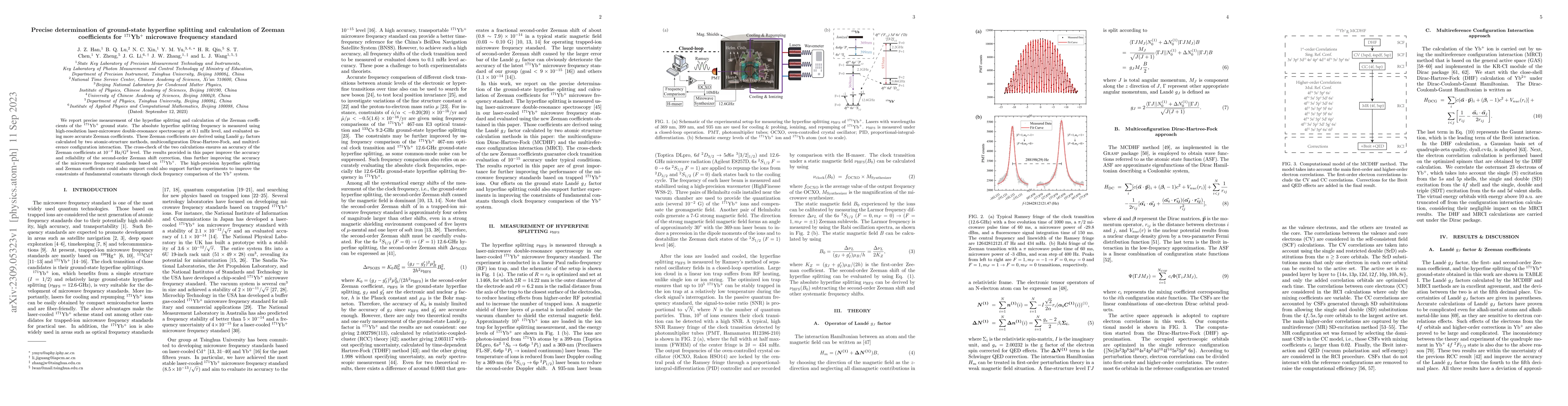 Thumbnail for Precise determination of ground-state hyperfine splitting and
  calculation of Zeeman coefficients for 171Yb+ microwave frequency standard