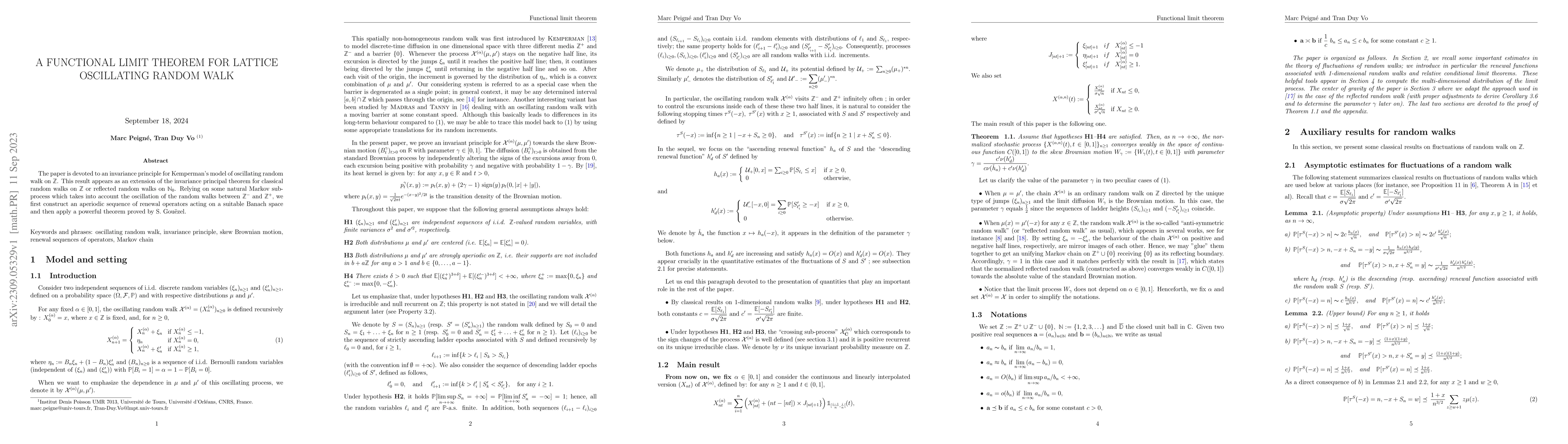 Thumbnail for A functional limit theorem for lattice oscillating random walk