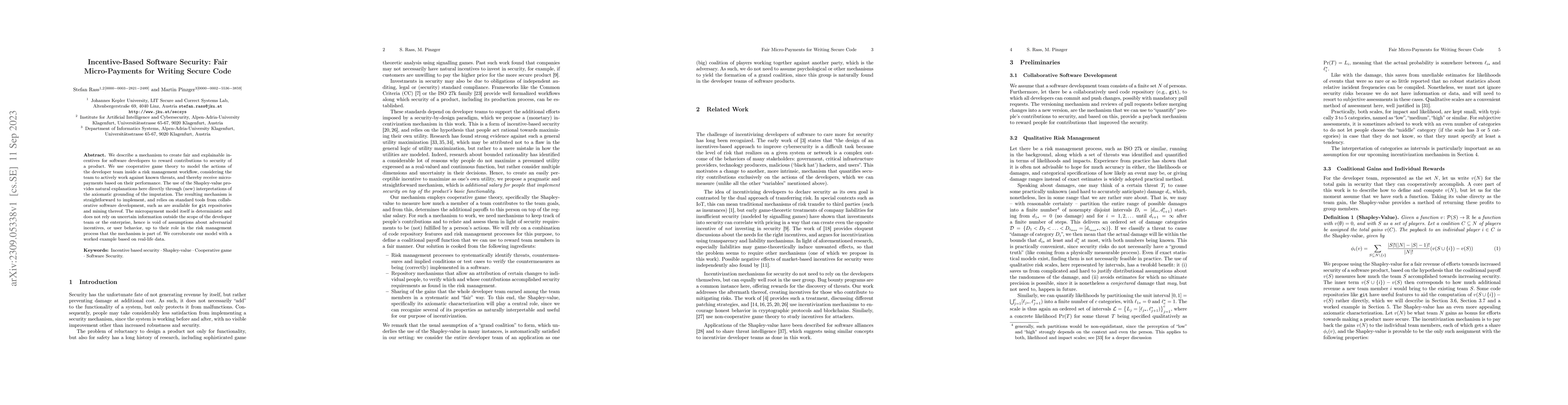 Thumbnail for Incentive-Based Software Security: Fair Micro-Payments for Writing
  Secure Code