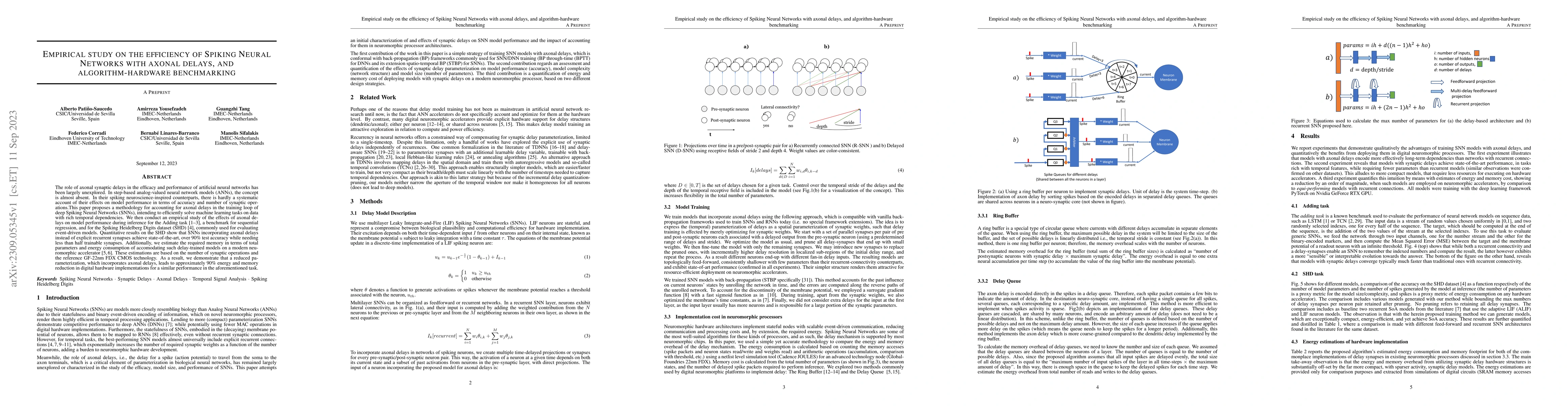 Thumbnail for Empirical study on the efficiency of Spiking Neural Networks with axonal
  delays, and algorithm-hardware benchmarking