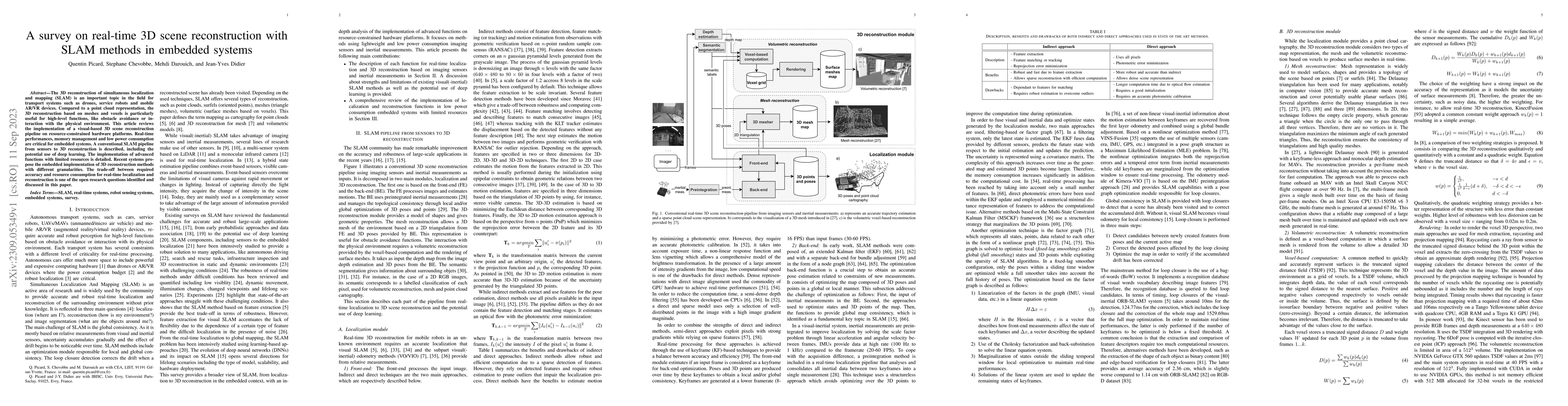 Thumbnail for A survey on real-time 3D scene reconstruction with SLAM methods in
  embedded systems