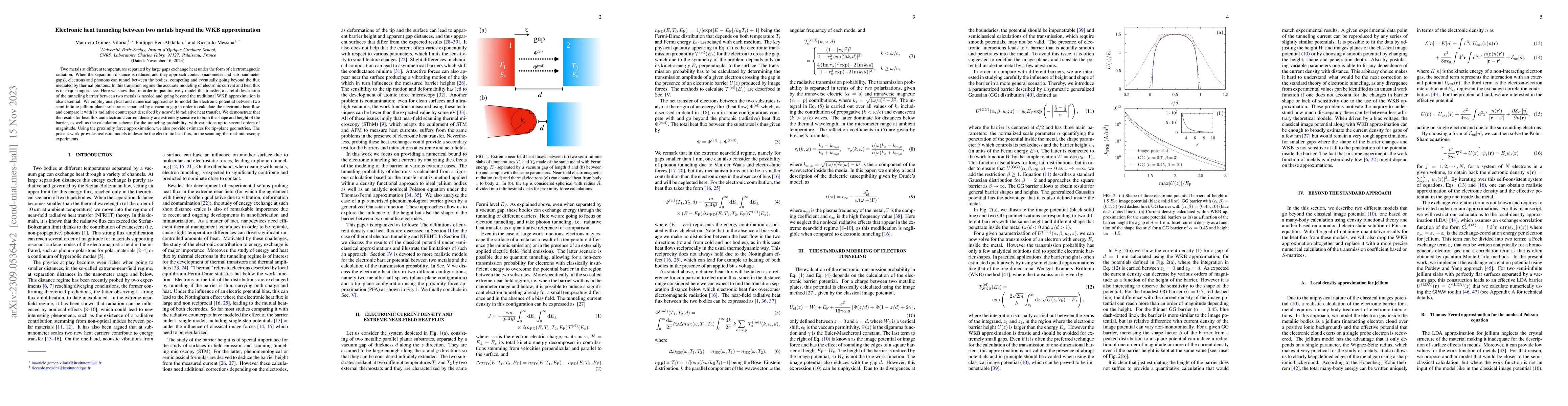 Thumbnail for Electronic heat tunneling between two metals beyond the WKB
  approximation