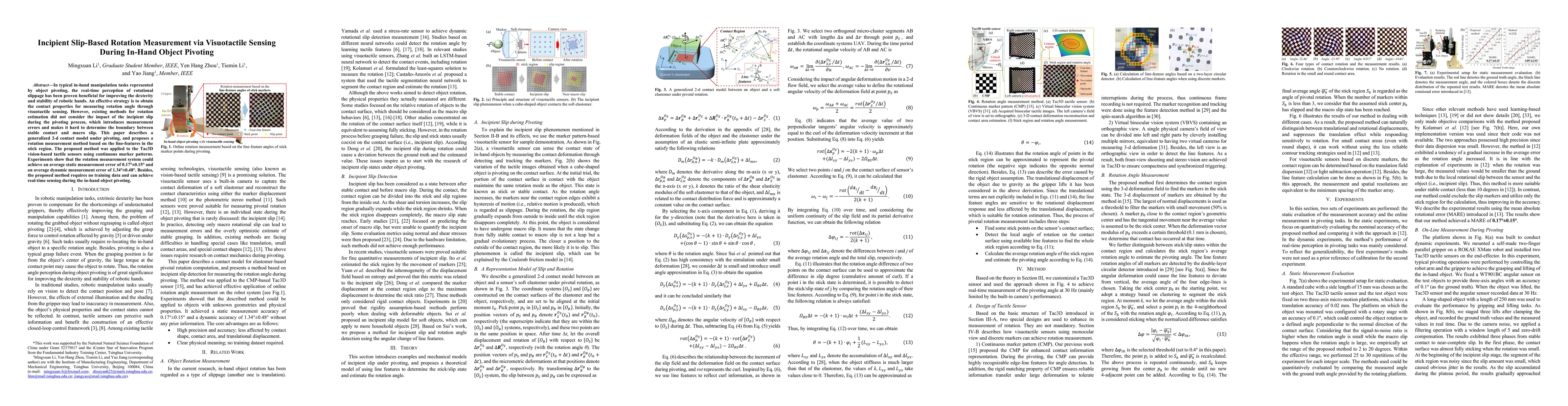 Thumbnail for Incipient Slip-Based Rotation Measurement via Visuotactile Sensing
  During In-Hand Object Pivoting